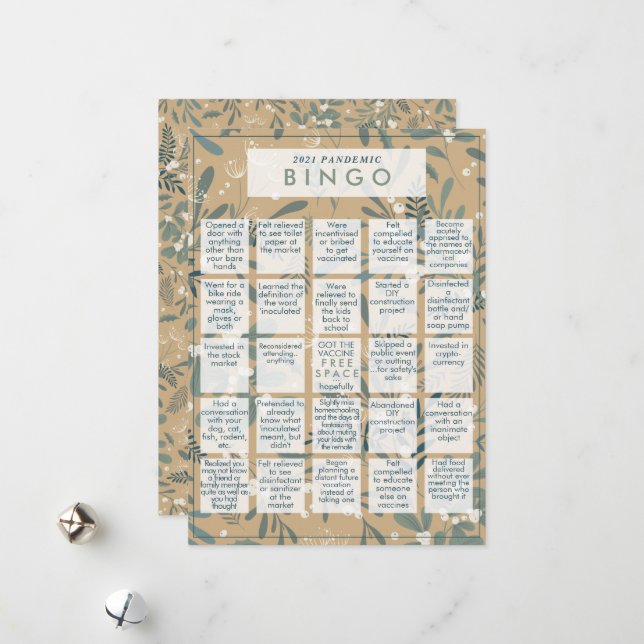 2021 Pandemic BINGO Funny Mistletoe Gold Christmas Holiday Card (Front/Back In Situ)