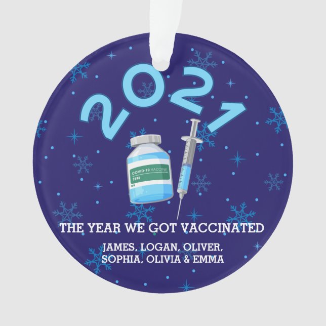 2021 Personalised Family Names Vaccine Christmas Ornament (Front)