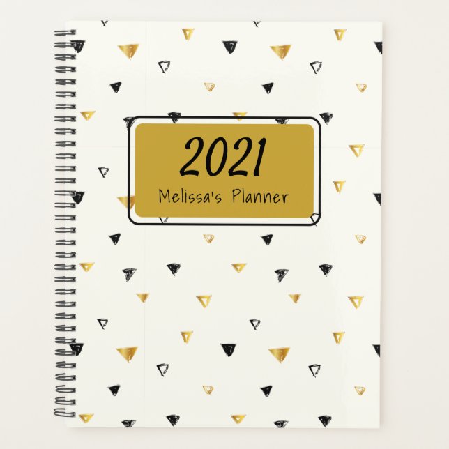 2021 Personalised Geometric Gold and Black Pattern Planner (Front)