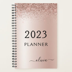 2021 Rose Gold Blush Pink Glitter Monogram Planner
