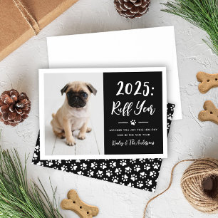 2021 Ruff Year Black Funny Dog Photo Holiday Card