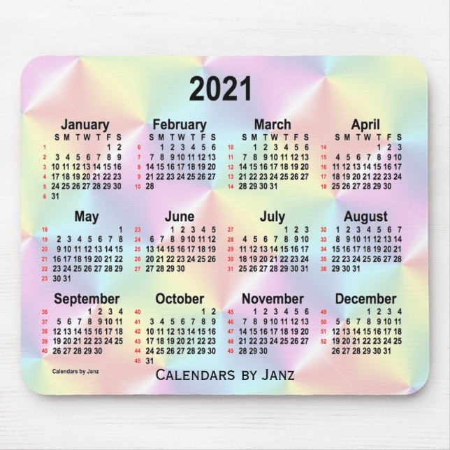 2021 Satin Rainbow 52 Weeks Calendar by Janz Mouse Pad (Front)