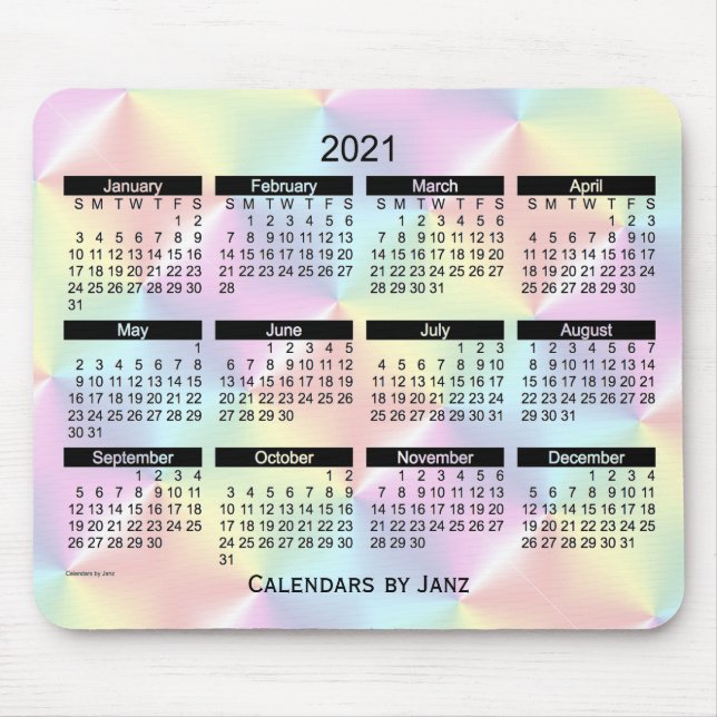 2021 Satin Rainbow Bold Calendar by Janz Mouse Pad (Front)