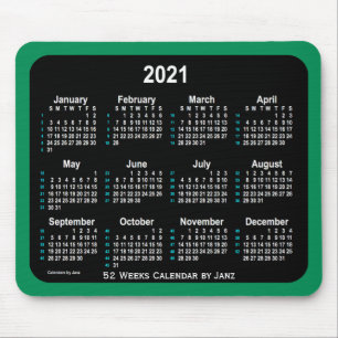 2021 Sea Green Neon 52 Weeks Calendar by Janz Mouse Pad