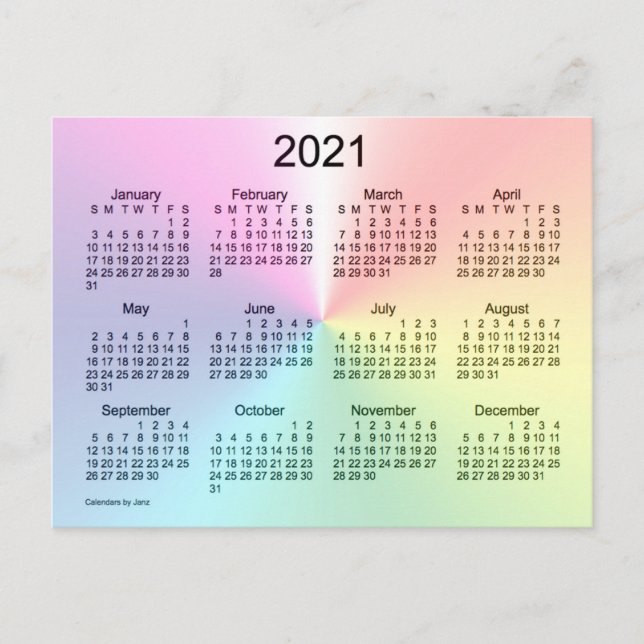 2021 Shimmer Mini Calendar by Janz Postcard (Front)