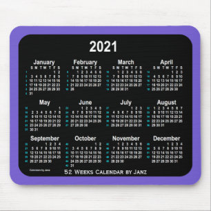 2021 Slate Blue Neon 52 Weeks Calendar by Janz Mouse Pad