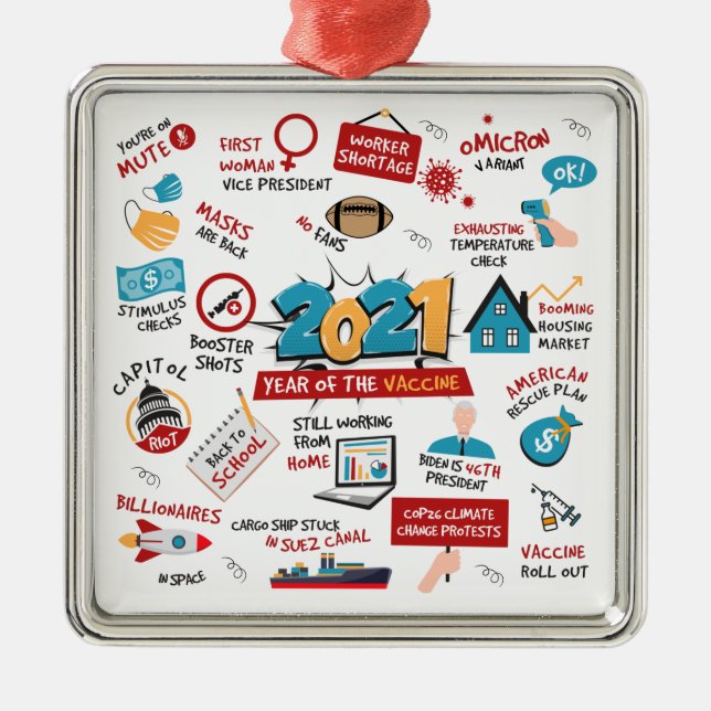 2021 Vaccine Year Events Holiday Christmas Tree Metal Tree Decoration (Front)