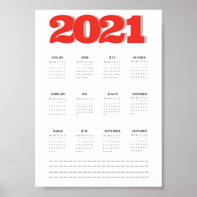 2021 wall calendar poster (Front)