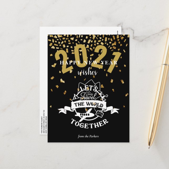 2021 WISHES | Let's Travel The World Together Holiday Postcard (Front/Back In Situ)