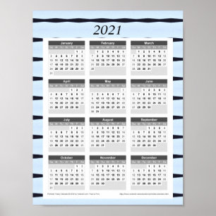 2021 Year Calendar: Blue with Black Lines Poster