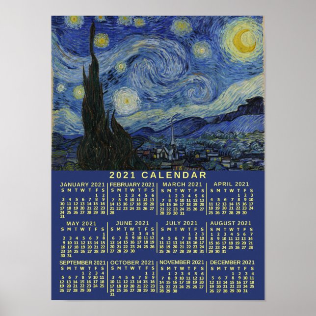 2021 Year Calendar Starry Night or Add Your Photo Poster (Front)