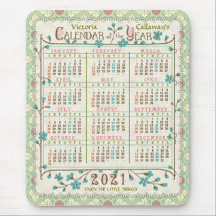 2021 Year Calendar Victorian Art Nouveau Custom Mouse Pad