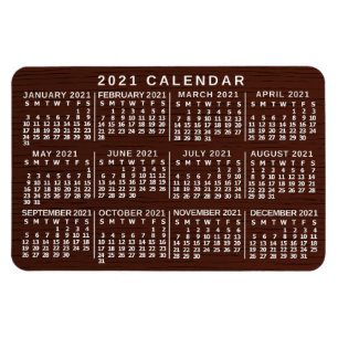 2021 Year Monthly Calendar Brown Wood Grain Simple Magnet