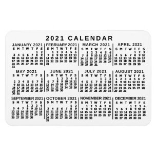 2021 Year Monthly Calendar Classic White and Black Magnet