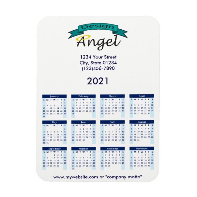 2021 Your Logo Branded Navy Calendar Magnet (Vertical)
