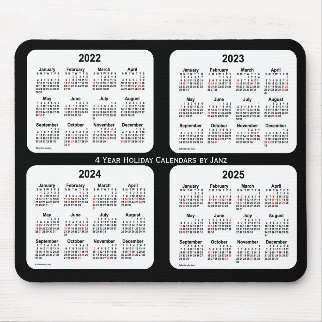 2022-2025 Black and White Holiday Calendar by Janz Mouse Pad (Front)