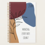 2022 Abstract Shapes Making Every Day Count Planner<br><div class="desc">Any Year Planner with trendy abstract shapes,  botanical outline drawings and skinny font typography. The positive affirmation reads "making every day count" which you can edit,  as well as customise the year. The design has a modern colour palette of ochre yellow,  rust red and blue.</div>