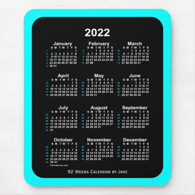 2022 Aqua Neon 52 Week Calendar by Janz Mouse Pad (Front)