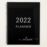 2022 Black White Girly Script Monogram Name Modern