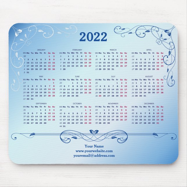2022 Blue Elegant Mouse Pad (Front)