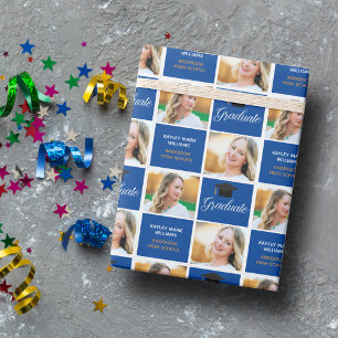 2022 Blue Gold Graduate Senior Photo Graduation Wrapping Paper