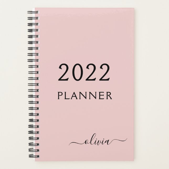 2022 Blush Pink Girly Script Monogram Name Modern Planner (Front)