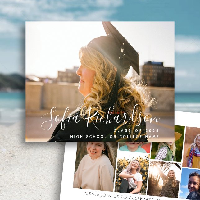 2022 BUDGET Modern Script 8 Photo Grad Invitation (Creator Uploaded)