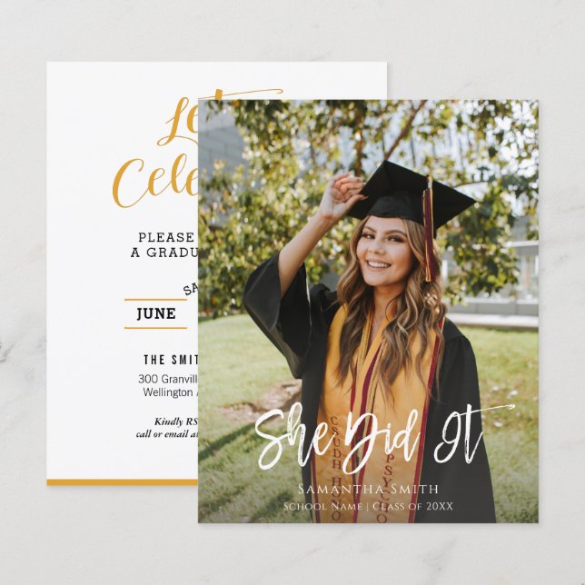 2022 BUDGET She Did It Modern Grad Invitation (Front/Back)