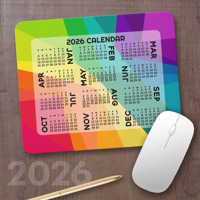 2022 Calendar - colourful rainbow prism Mouse Pad (2026 Calendar on a Mousepad)
