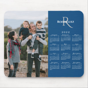2022 Calendar Custom Photo Monogram Name on Blue Mouse Pad