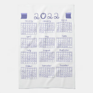 2022 Calendar Fabric Font Veri Peri  Tea Towel