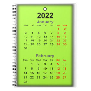 2022 Calendar January February Notebook