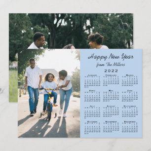 2022 Calendar Light Blue 2 Photo Happy New Year Holiday Card