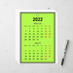 2022 Calendar March April Print on..