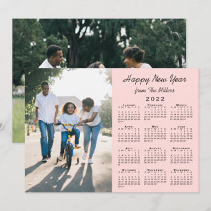 2022 Calendar Modern Coral 2 Photo Happy New Year Holiday Card