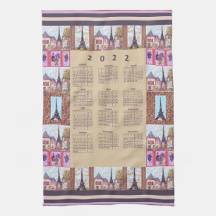 2022 Calendar Paris Eiffel Tower Pointillism Tea Towel