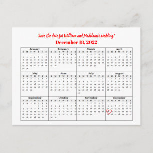 2022 Calendar Save the Date Heart Announcement Postcard