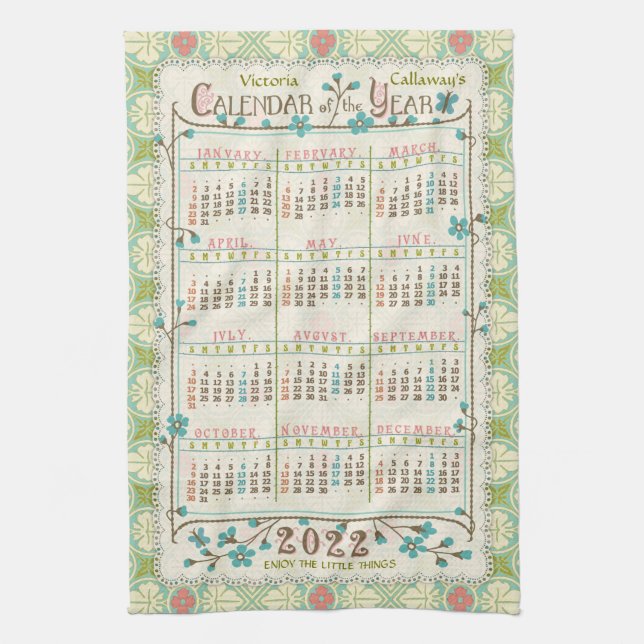 2022 Calendar (See Description for New Version)  Tea Towel (Vertical)