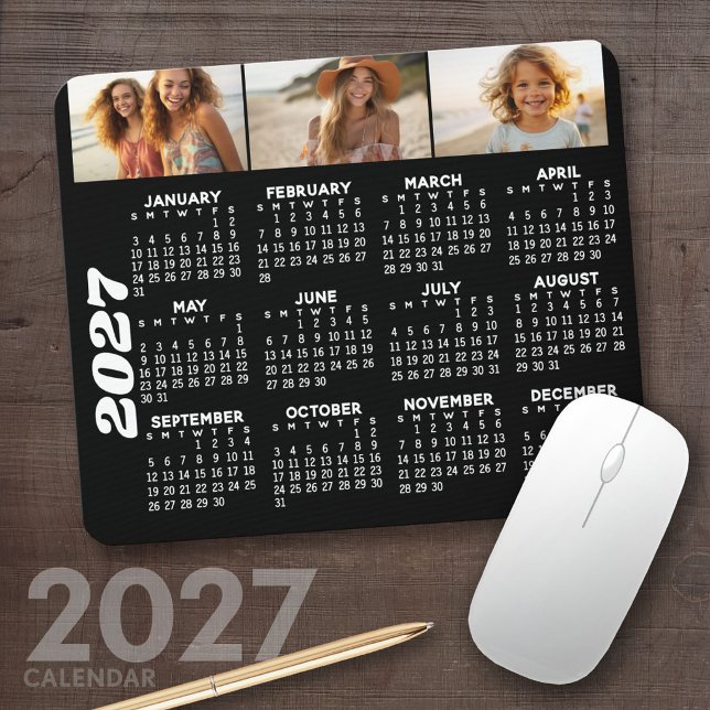 2022 Calendar with 3 Photo Collage - black Mouse P Pad (2027 Calendar Mousepad)