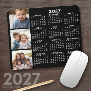 2022 Calendar with 3 Photo Collage - black Mouse Pad