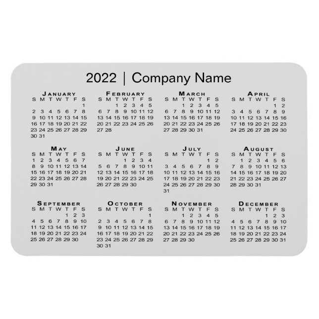 2022 Calendar with Company Name Grey Magnet (Horizontal)