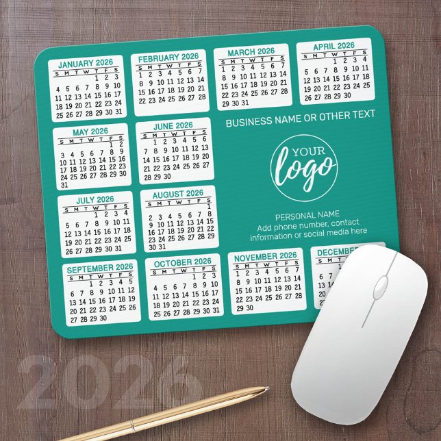 2022 Calendar with logo, Contact Information Blue Mouse Pad (2026 Calendar with your logo or photos - Great Business Gift or Home Office Decor)