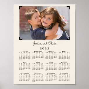 2022 Calendar with Your Photo and Name on Beige Poster