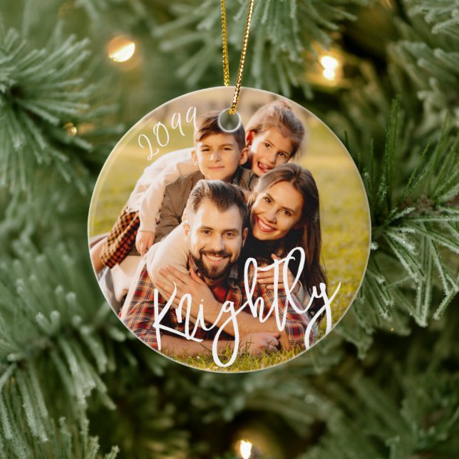 2022 Custom Modern Script Family Photo Name Ceramic Tree Decoration (Tree)