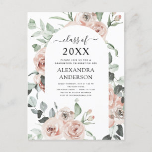 2022 Dusty Pink Graduation Floral Greenery Invitat Postcard