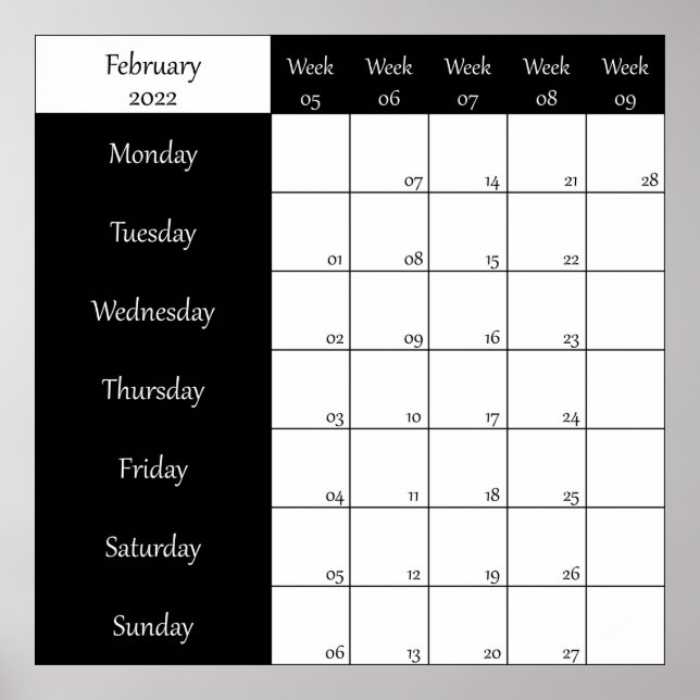 2022 February planner weel number Poster (Front)