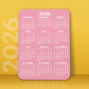 2022 Full Year View Calendar - Basic Pink Minimal Magnet
