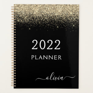 2022 Gold Black Glitter Sparkle Glam Monogram Planner