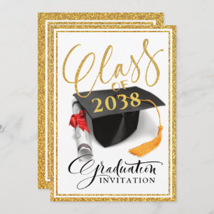 2022 Gold Glitter Grad Cap Graduation Announcement