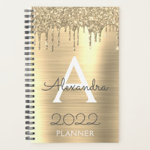 2022 Gold Glitter Sparkle Modern Monogram Planner